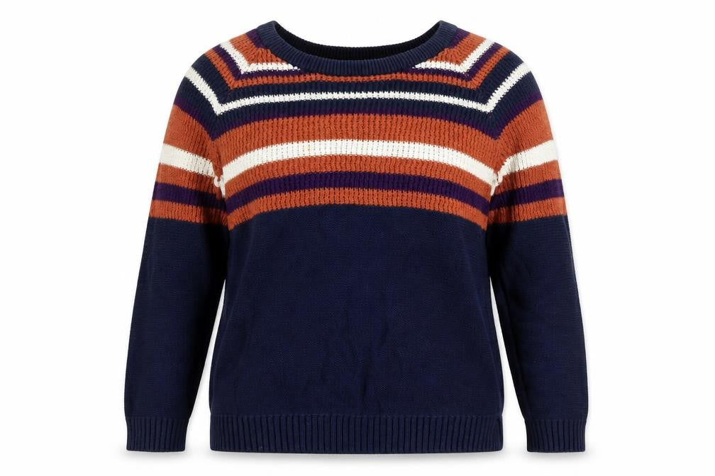 Front view of Bonprix women’s multicoloured striped jumper, size UK 8