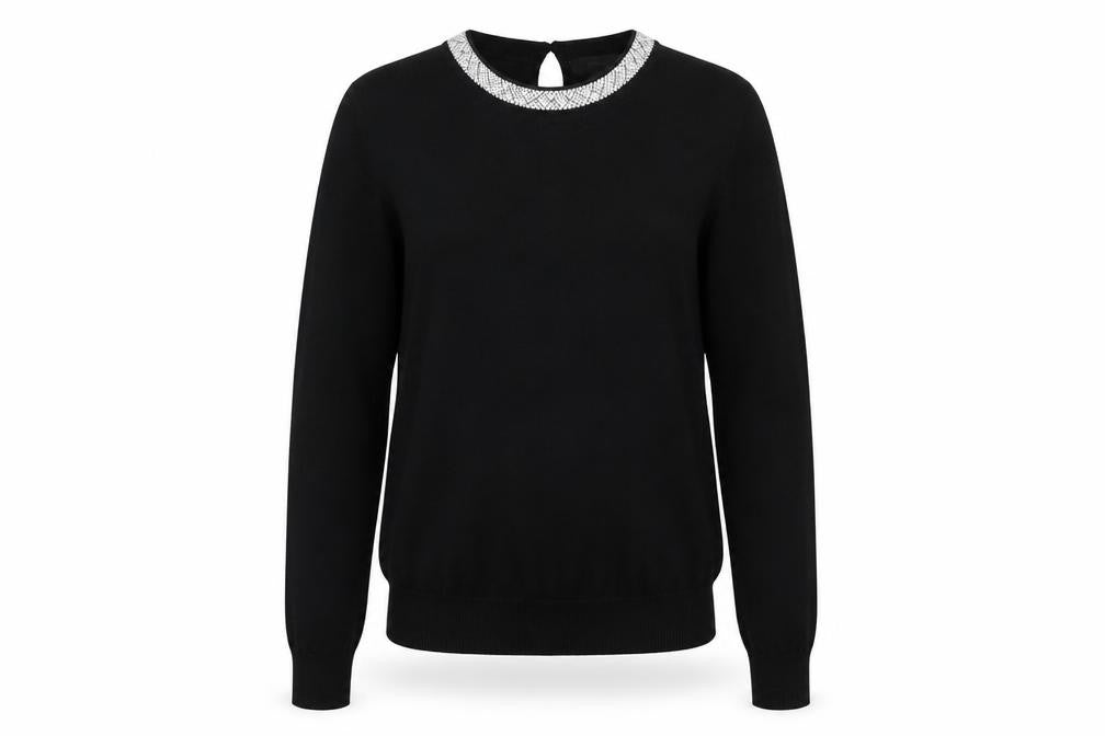 Front view of Primark women’s black jumper size 2xs - decorated neckline