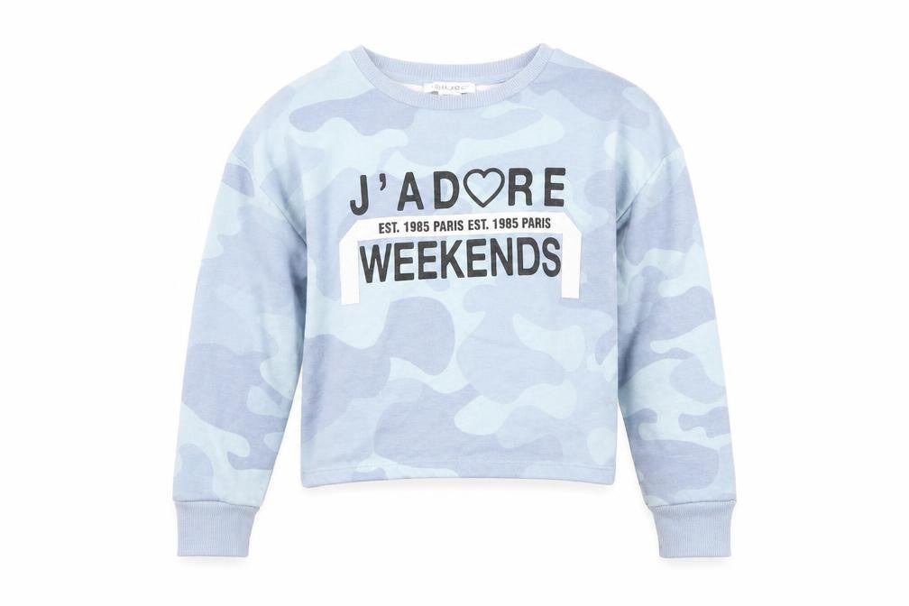 Primark Girls Blue Camouflage  Pullover Sweatshirt Size 9-10 Years  - cropped, j'adore weekends