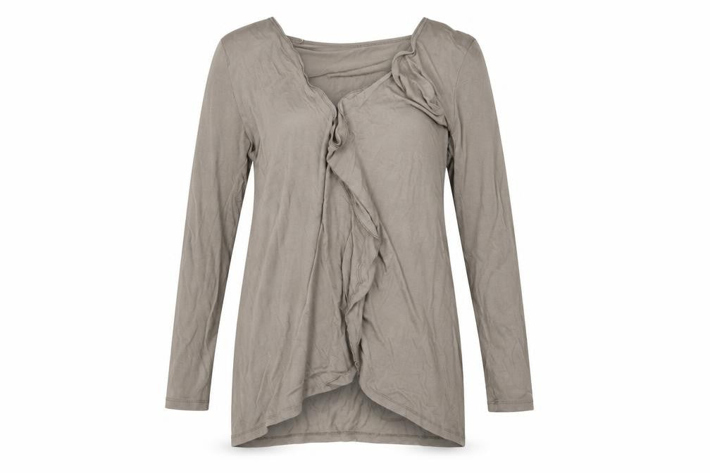 Front view of tg women’s grey wrap jumper, size UK 16