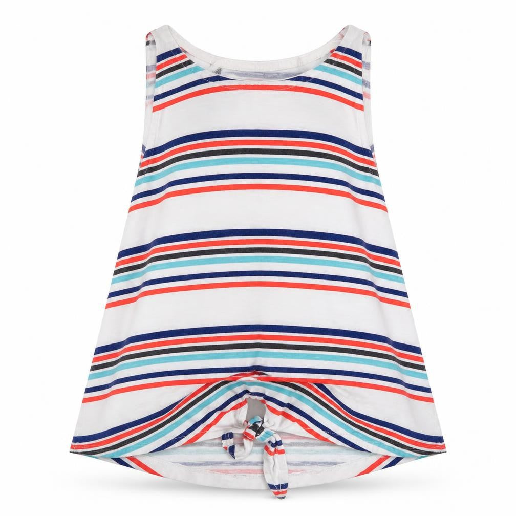 Front view of Next girls’ white striped basic tank, size 7, years