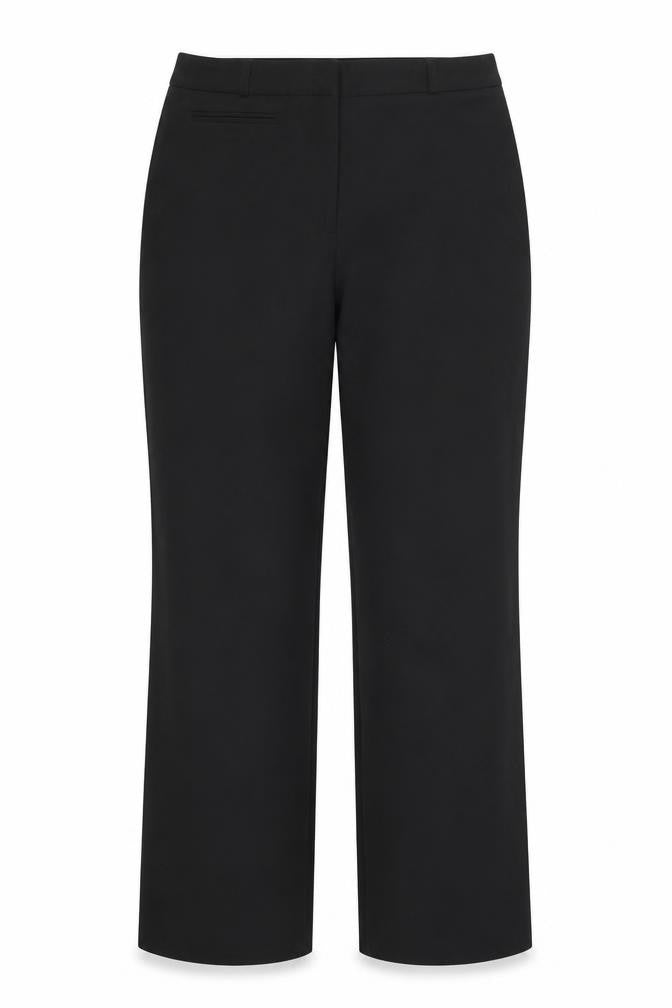 Front view of CMD women’s black trousers, size UK 32, in, 28.5-inch leg