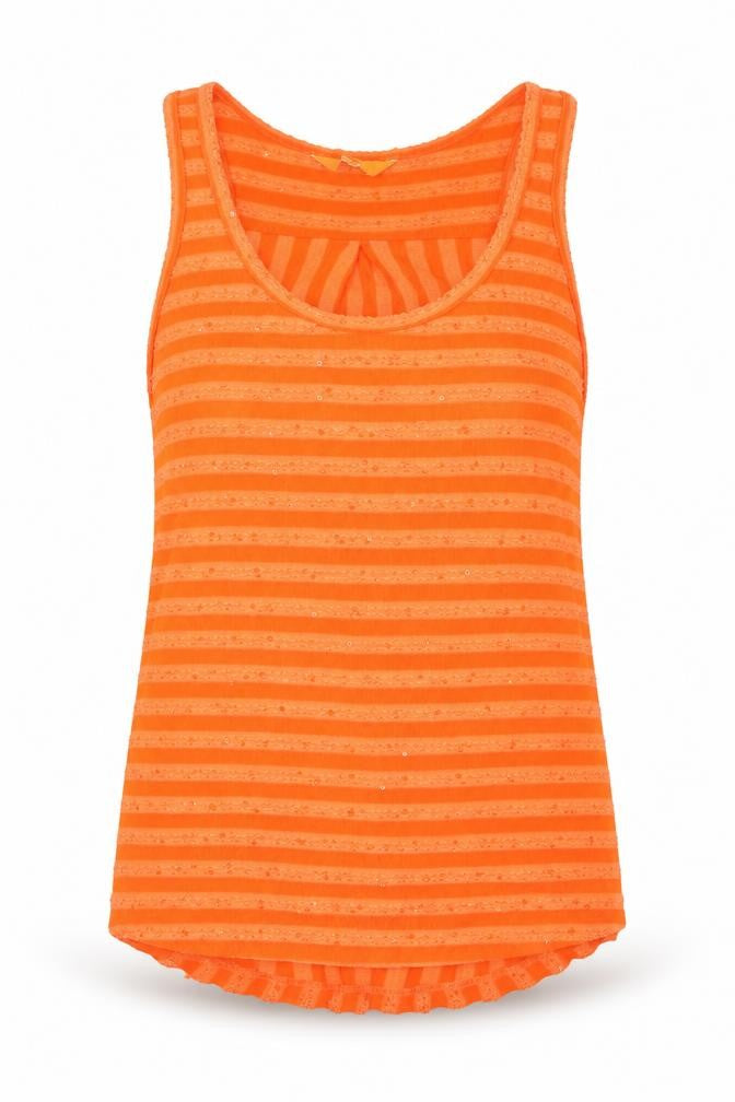 Front view of Next women’s orange striped basic tank, size UK 6