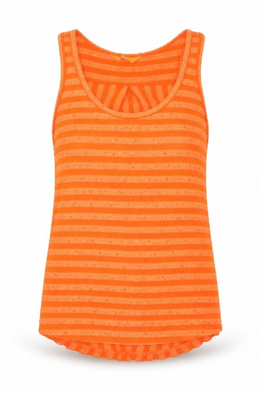 Front view of Next women’s orange striped basic tank, size UK 6
