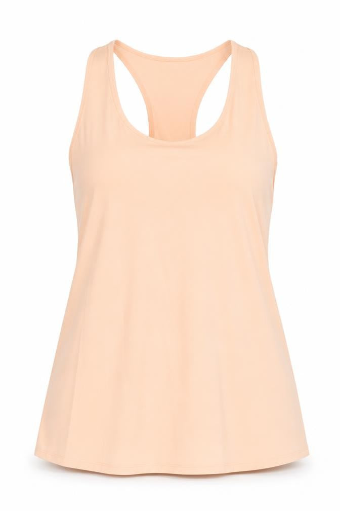 Front view of women’s orange basic tank, size UK 14