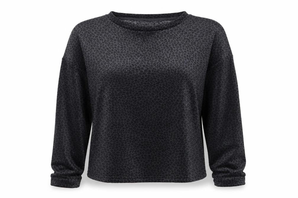 Front view of Primark women’s grey animal print jumper, size UK 10