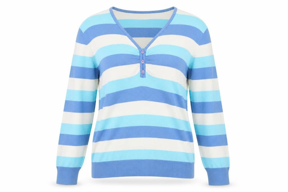 Front view of Fabrizio women’s blue striped jumper, size M