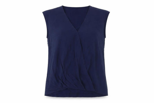 Front view of Warehouse women’s blue basic tank, size UK 12