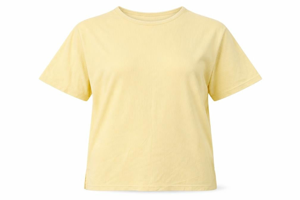 Front view of Casual Club women’s yellow basic t-shirt, size M