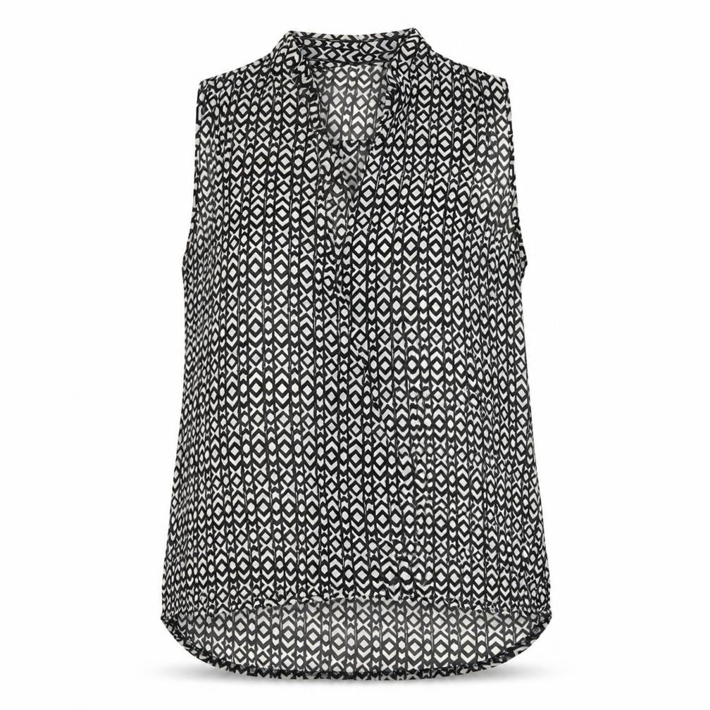 Front view of Next women’s black geometric basic tank, size UK 6