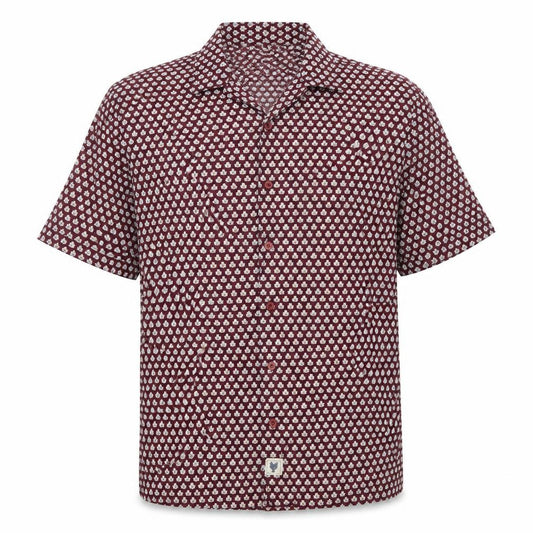 Front view of Jacob Harris men’s red button-up, size M