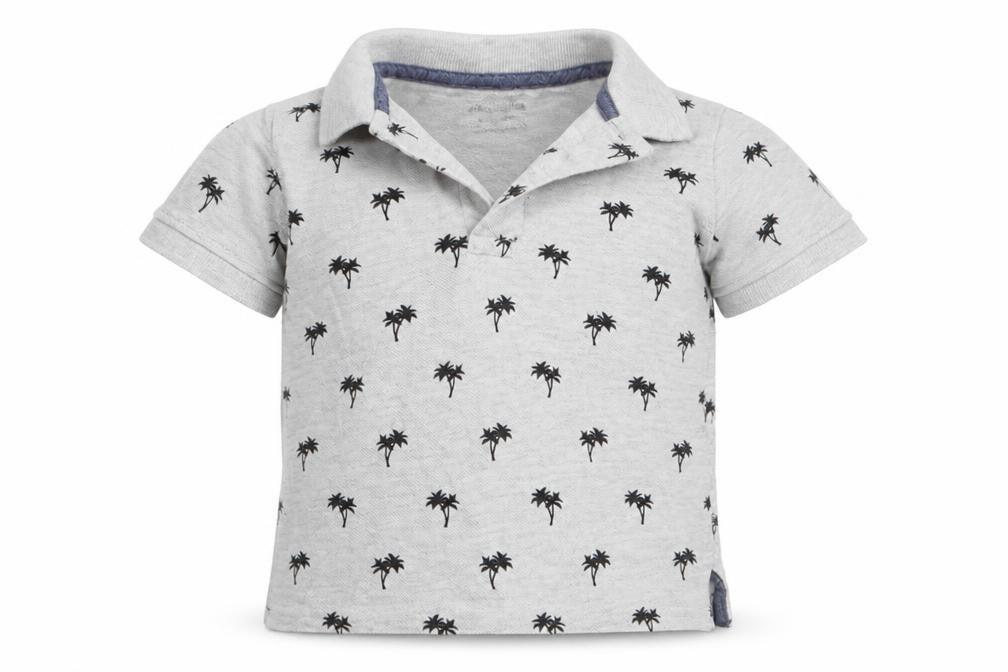 Front view of Primark boys’ grey floral basic polo, size 12-18, months