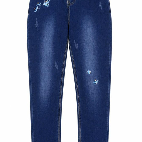 yilihao Girls Blue Floral Denim Skinny Jeans Size 14 Years