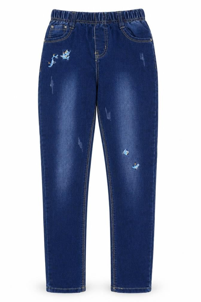 yilihao Girls Blue Floral Denim Skinny Jeans Size 14 Years