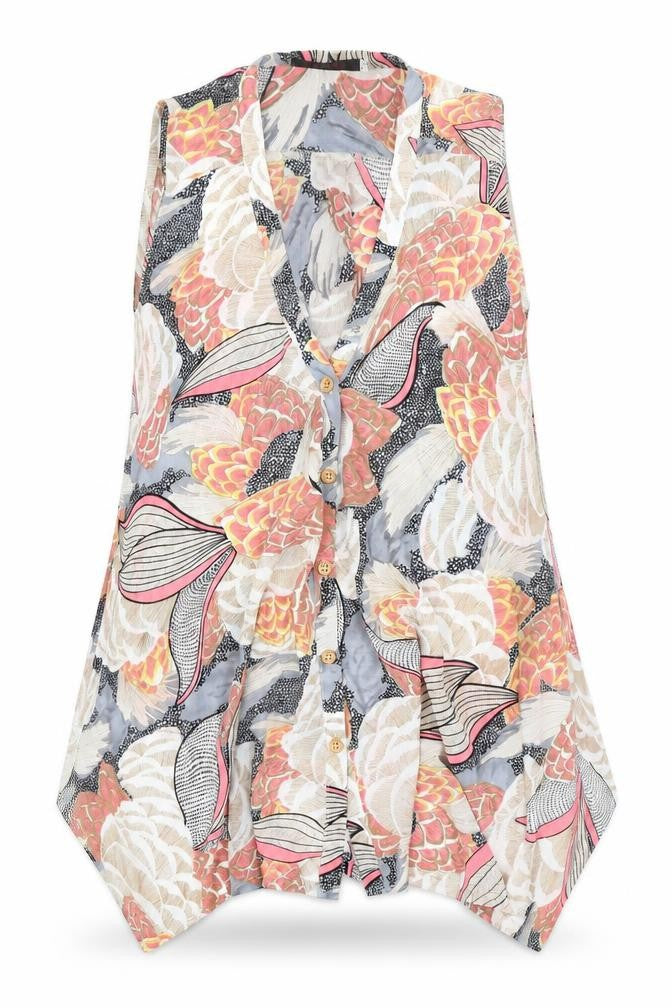 Front view of Tenki women’s beige floral basic blouse, size S