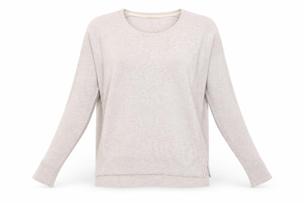 Front view of marks women’s beige jumper, size UK 14