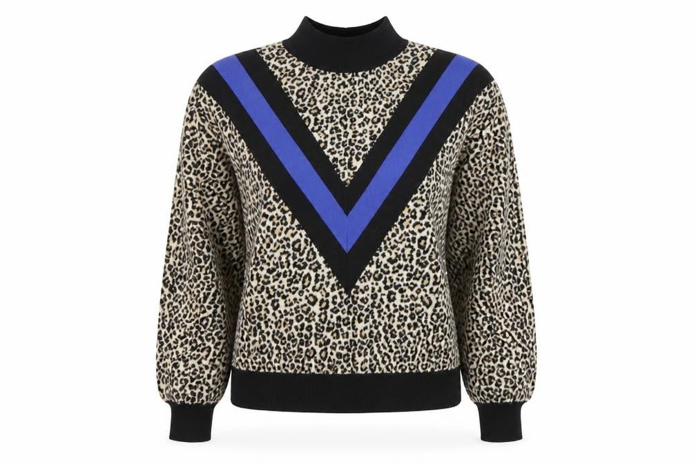 Front view of ASOS women’s brown animal print jumper, size UK 8