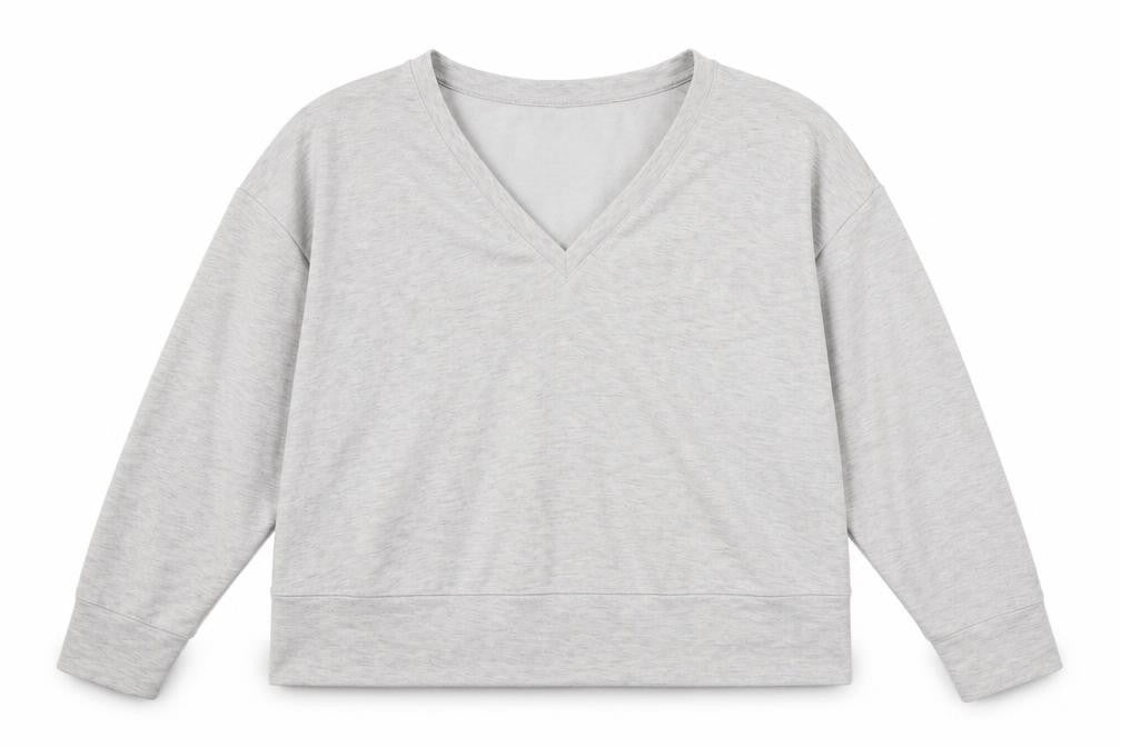 Front view of Primark women’s grey jersey pullover sweatshirt, size UK 6