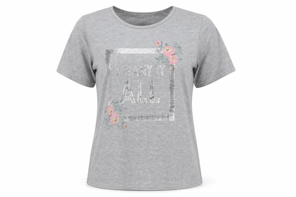 Front view of Select women’s grey jersey basic t-shirt, size S, - i want it all