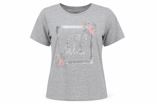 Front view of Select women’s grey jersey basic t-shirt, size S, - i want it all