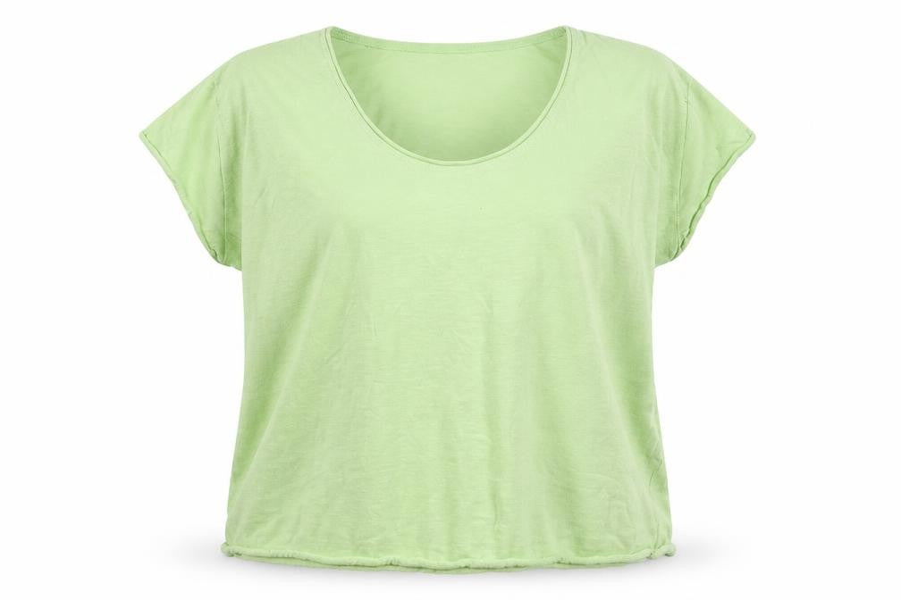 Front view of Pull&Bear women’s green jersey basic t-shirt, size L