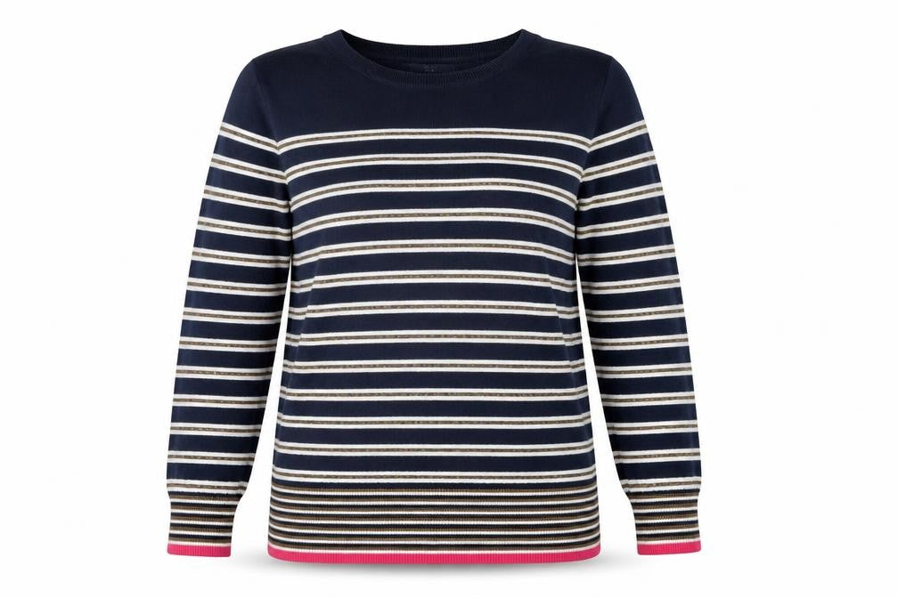 Front view of Next women’s multicoloured striped knit jumper, size UK 12