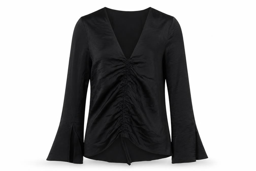 Front view of River Island women’s black basic blouse, size UK 12