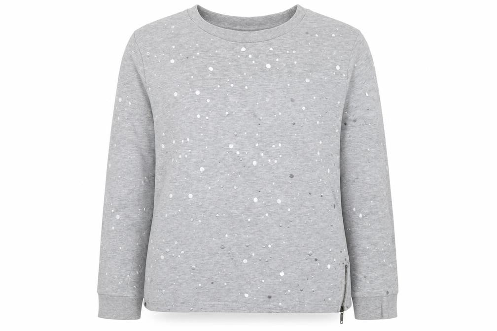 Front view of b.young women’s grey pullover sweatshirt, size M