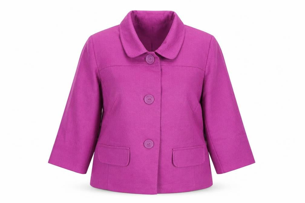Front view of Essentials Collection women’s pink jacket blazer, size UK 16