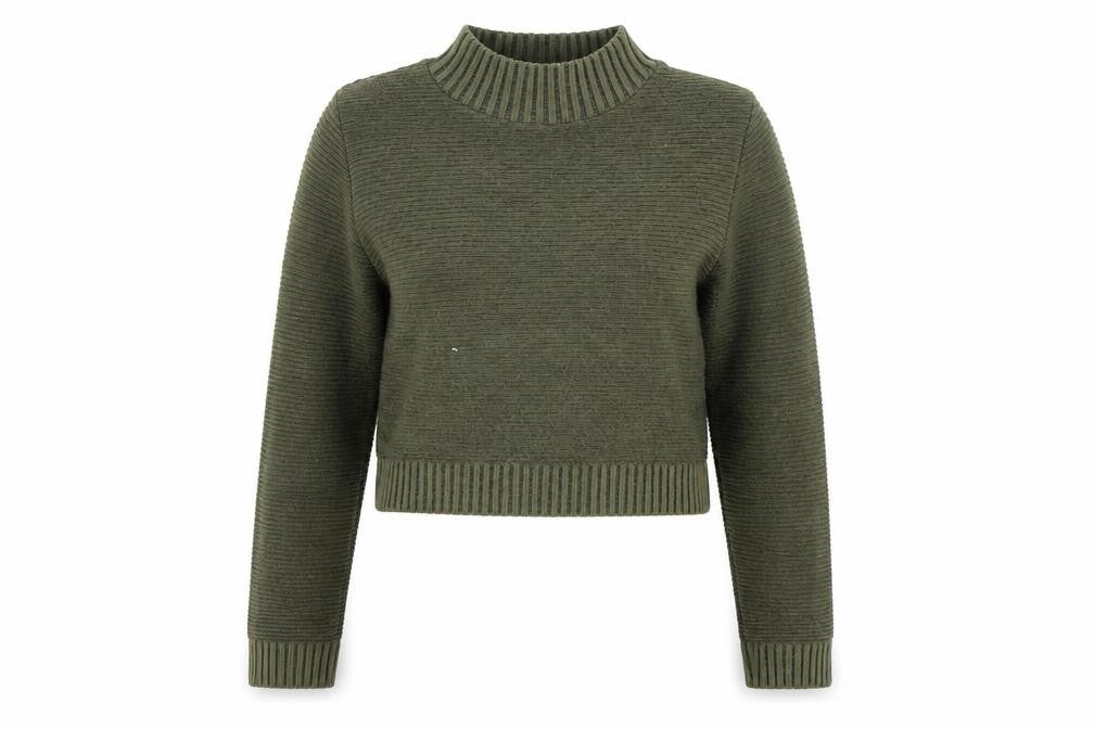 Front view of PRETTYLITTLETHING women’s green jumper, size UK 6