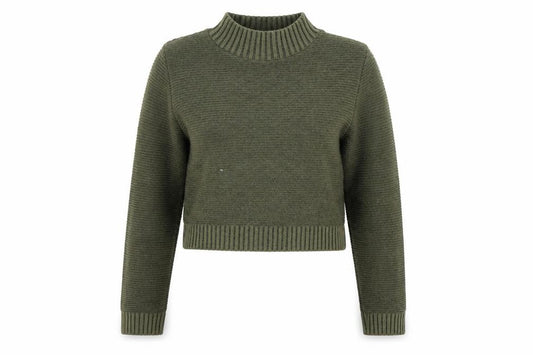 Front view of PRETTYLITTLETHING women’s green jumper, size UK 6