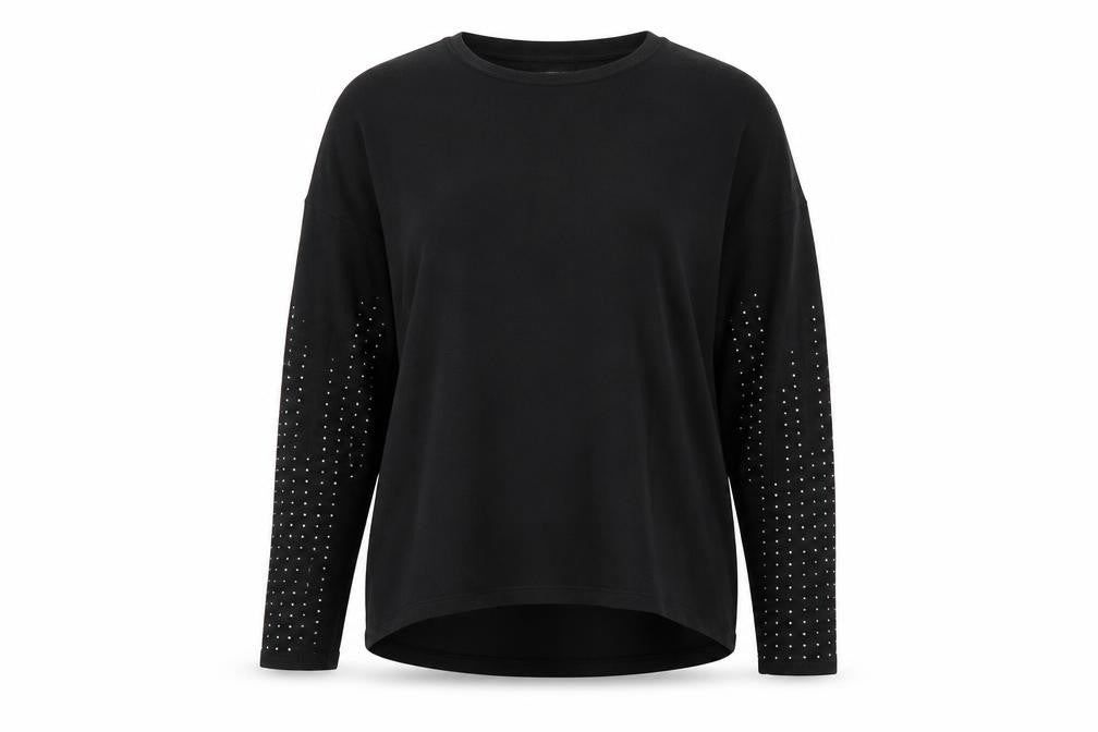 Front view of Next women’s black knit jumper, size UK 12, - rhinestone detail