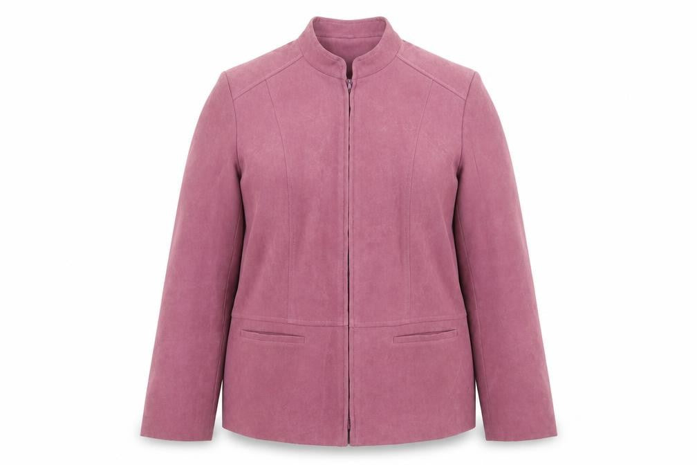 Front view of ISLE women’s purple jacket, size UK 14