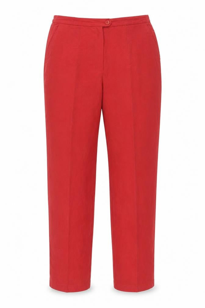 Front view of Katia women’s red trousers, size UK 12, 27-inch leg