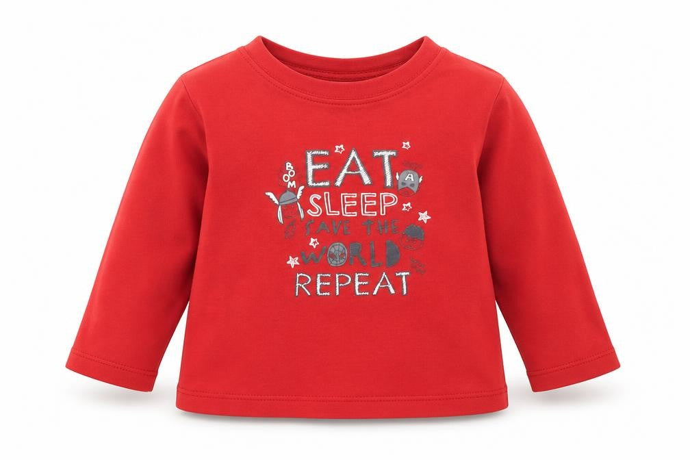 Front view of George boys’ red basic t-shirt, size 6-9, months - marvel