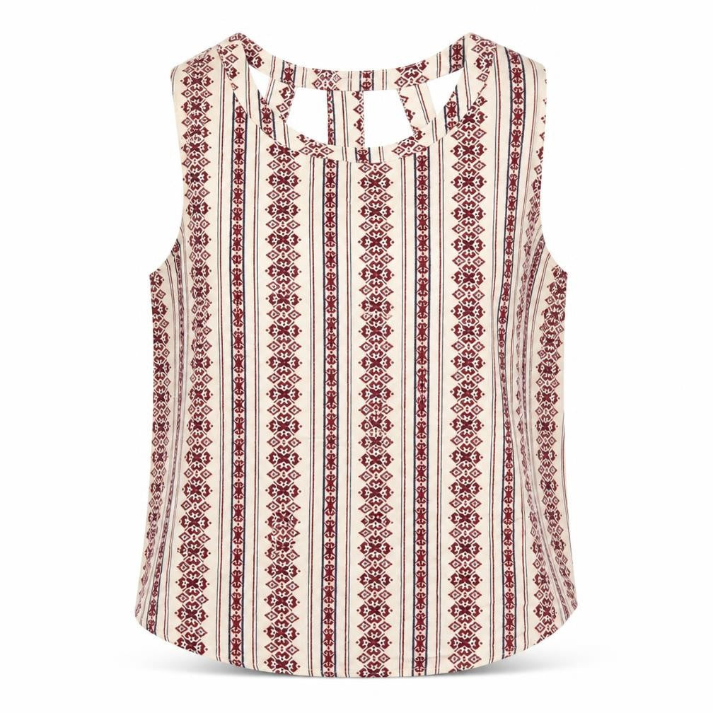 Front view of New Look women’s beige striped basic blouse, size UK 12