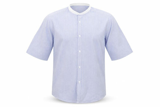 Front view of Primark men’s blue striped button-up, size 15.5