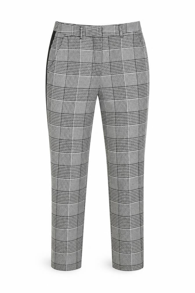 Front view of River Island women’s multicoloured geometric trousers, size UK 10, 26-inch leg