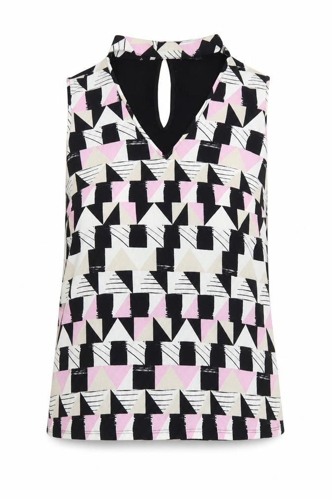 Front view of Matalan women’s multicoloured geometric basic blouse, size UK 12