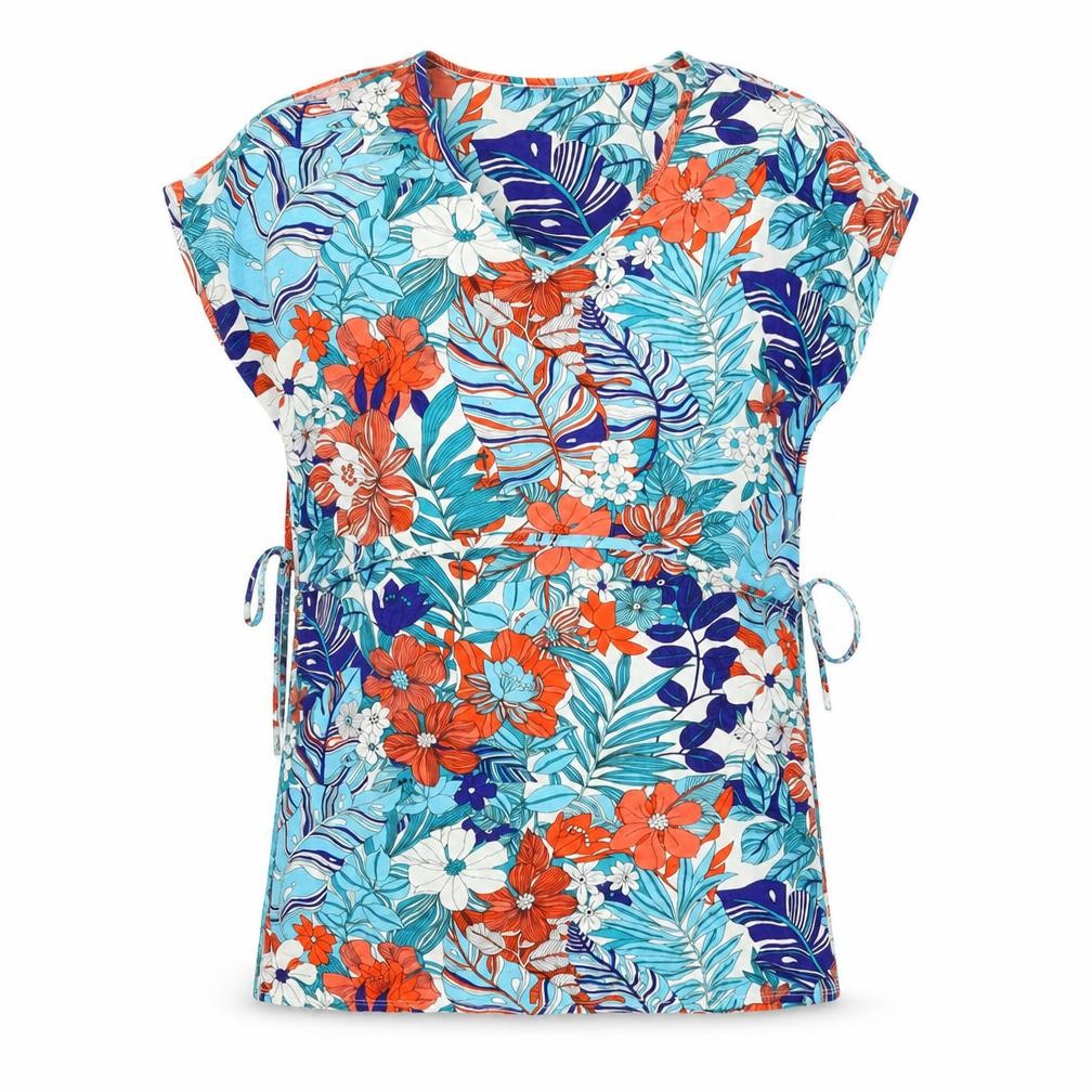 Front view of Preworn women’s multicoloured floral basic blouse, size UK 14