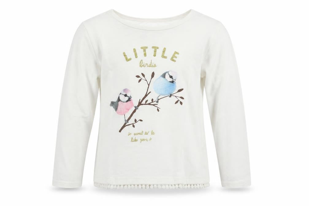 Front view of H&M girls’ white basic t-shirt, size 4, years - birds