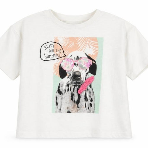 F&F Girls White   Basic T-Shirt Size 7-8 Years  - Dalmatian Summer
