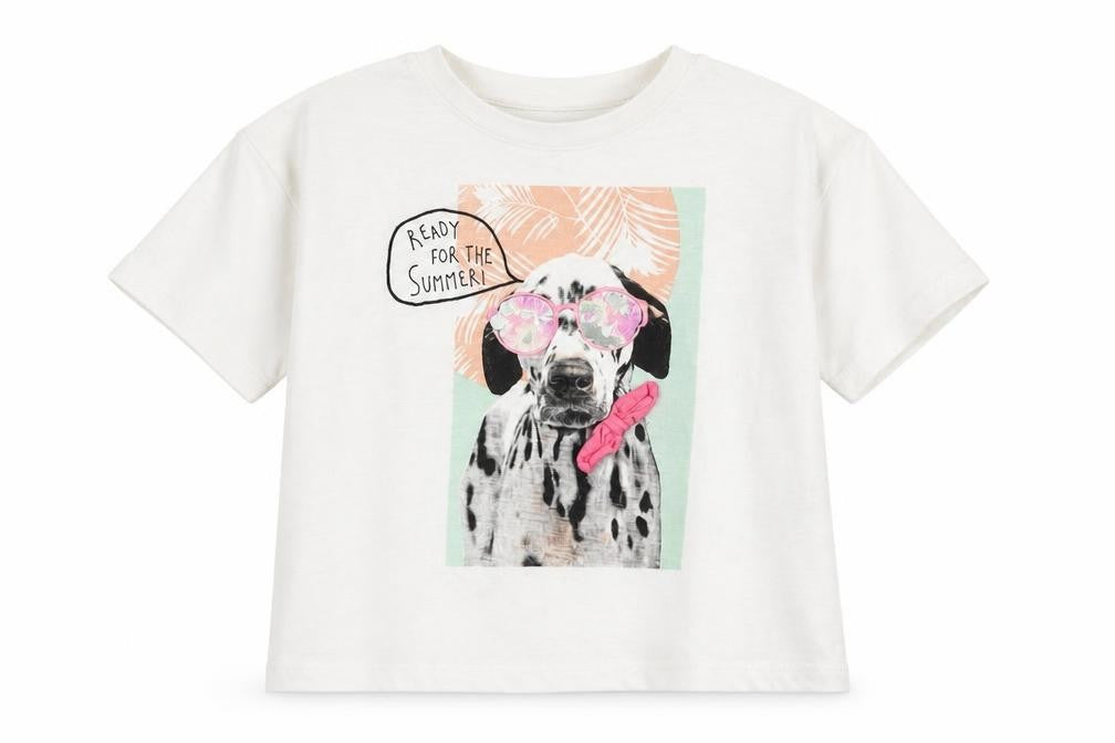 F&F Girls White   Basic T-Shirt Size 7-8 Years  - Dalmatian Summer