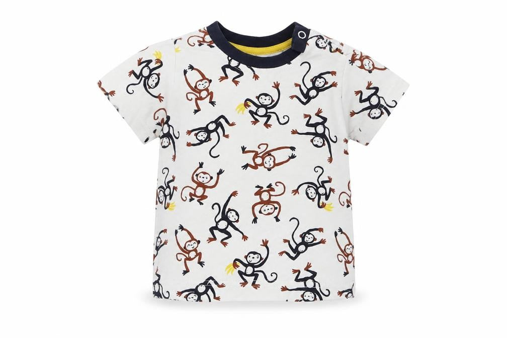 Front view of Nutmeg boys’ white geometric basic t-shirt, size 6-9, months