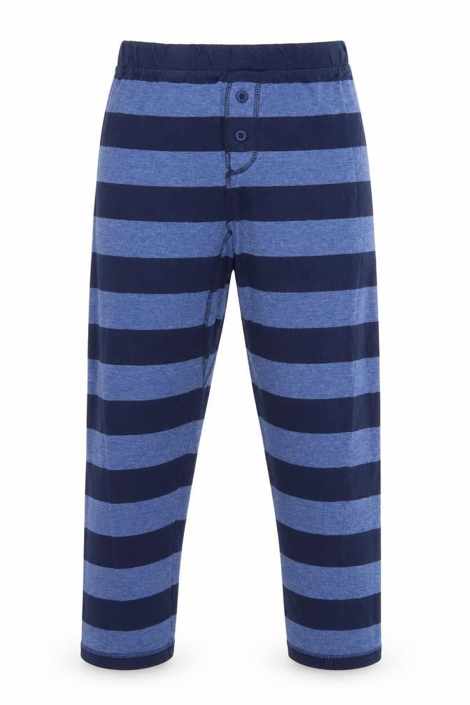 Front view of Primark Rebel by Primark boys’ blue striped pyjama pants, size 8-9, years