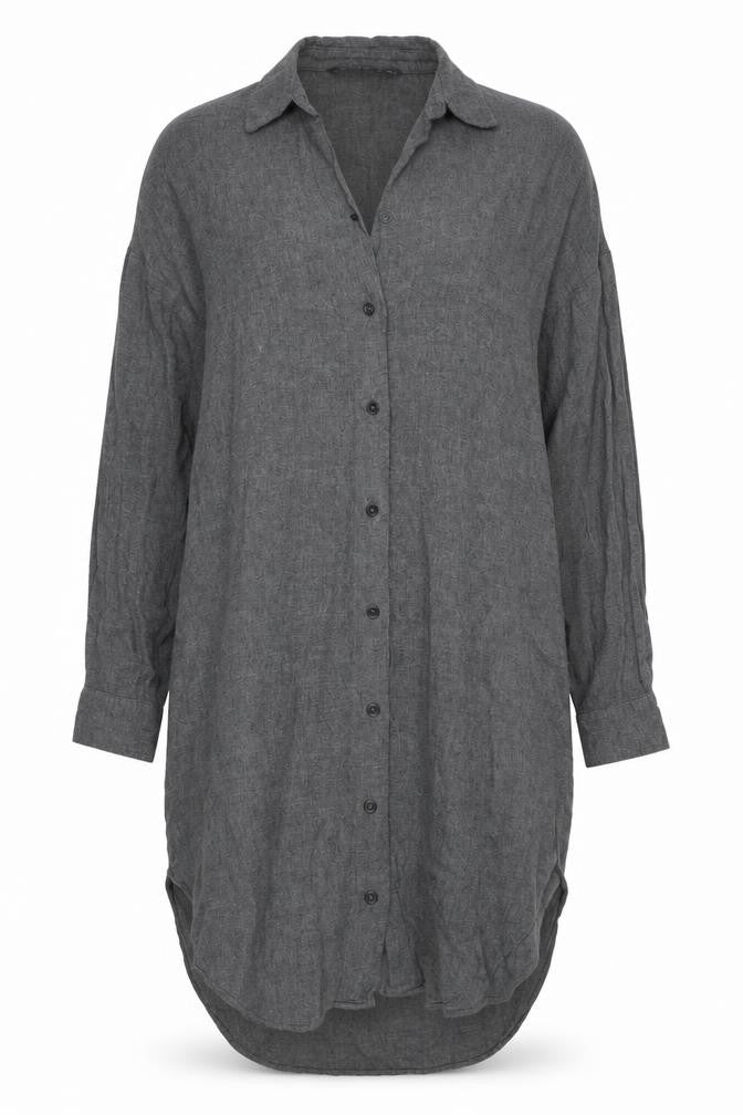 Front view of Zara women’s grey shirt dress, size UK 4