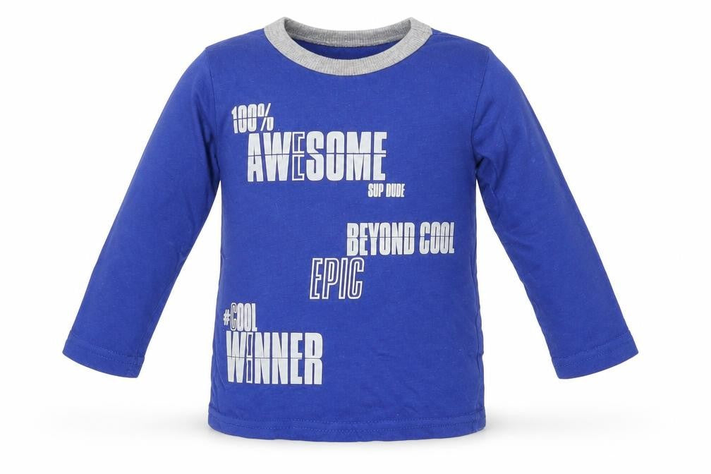 Front view of Bounce girls’ blue basic t-shirt, size 18-24, months