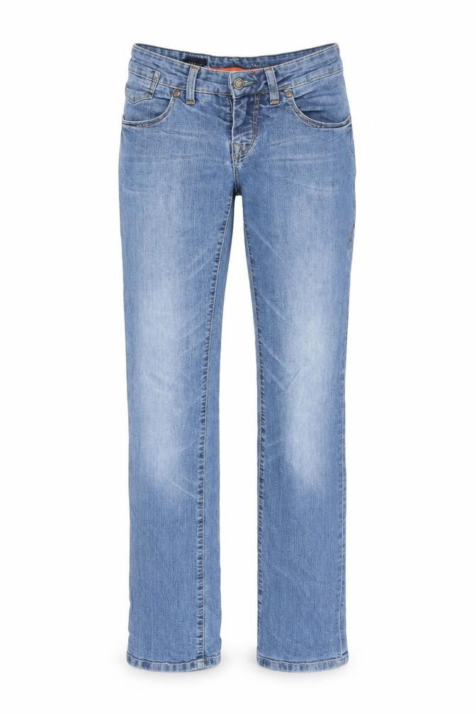 Front view of Campus women’s blue straight jeans, size UK 26, 31-inch leg