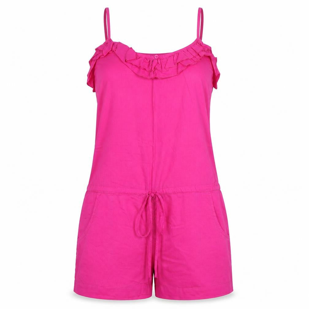 Front view of F&F women’s pink playsuit one-piece, size S