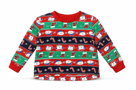 Front view of Baby Pyjamas Baby Red Fair Isle Pyjama Top, size 6-9, Months - Christmas Top